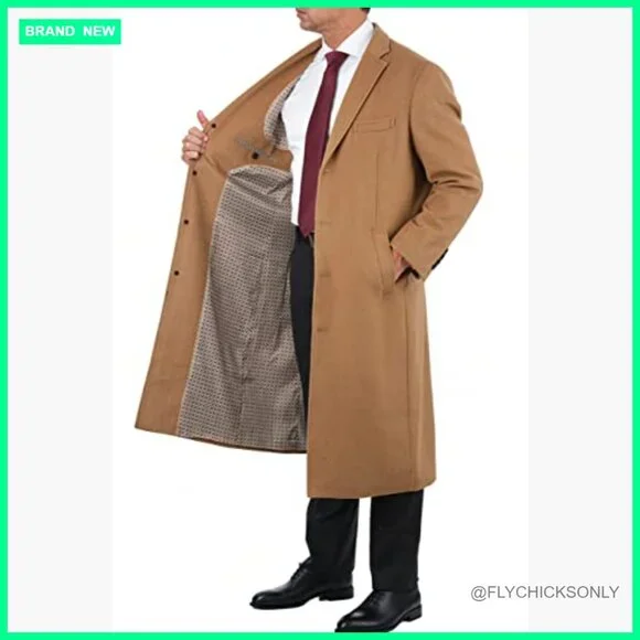 Wool Cashmere Blend Full Length Overcoat for Men